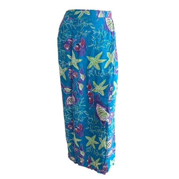 NWT NEW AURA Sea Life OceanTheme Maxi Wrap Skirt in Blue Starfish Seashell SZ L - Picture 11 of 11